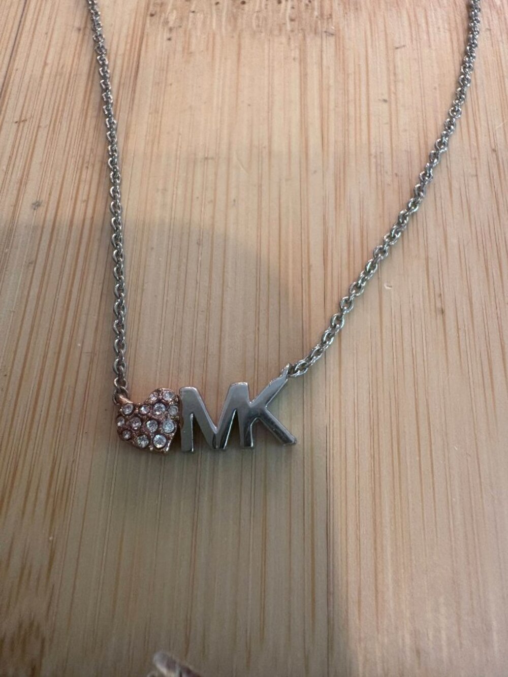 Michael Kors Silver Tone Pavé Heart MK Necklace - Picture 2 of 4